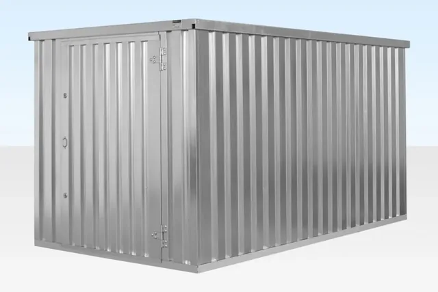 4m x 2.1m Flat Pack Container Store - Galvanised for sale at Ironyard